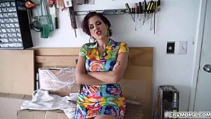 Horny stepmom Savana Styles blows stepson deep then rides his big cock rough in garage