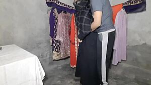 indian shop owner bends over counter for customer's big cock tight pussy pounding