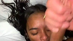 petite babe takes on black stud and gets facial milk shower 💦😍