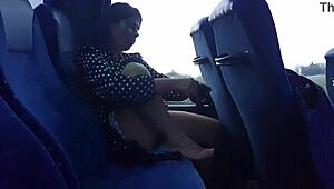 doesn't this hot brunette milf's juicy big tits tempt you on the bus??