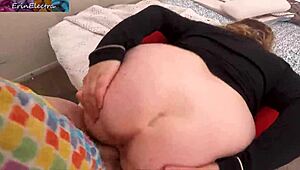 stepson grinds dick on stepmom's fat ass then pounds her pussy missionary on bed creampie finish