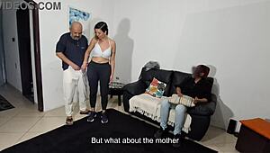 stepfather ravages son's girlfriend pussy doggystyle while he watches humiliated