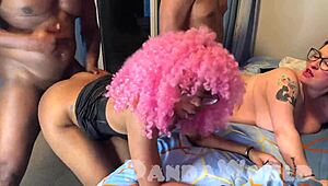 interracial mmff group shares double blowjobs side by side anal