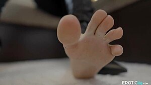 Gorgeous femdom slave spits on toes while you jerk off to her bare feet humiliation