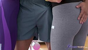 Yoga teacher calls student after class for steamy gym threesome