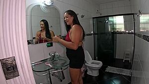 Raquel Mulher's backstage party explodes with juicy pussy kissing and shaved Brazilian action.