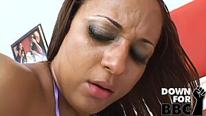 curvy ebony mya g worships bbc with fat ass and shaved pussy submission