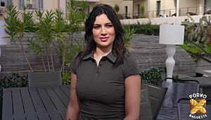 Laury's Huge Natural Tits Lifted by Two Guys in MMF Slut Session!