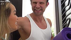 damn sexy asian linda lan begs pt to pound her tight shaved pussy during workout!