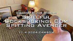 granny black widow sucks cock spits cum like avenger deepthroat