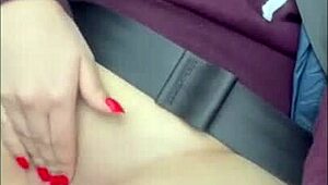 Pretty german milf masturbates juicy tight shaved pussy orgasm in car drive softcore 🚗💦✋