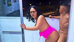 Picture this latina milf slurping cock on medellin balcony as cars zoom by below