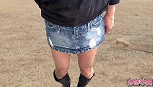 climax hard with anal vibrator in miniskirt n boots outdoor slut play