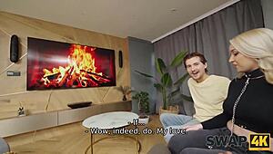 vera jarw and veronica leal swap husbands play kinky game share huge cock on sofa rough cuckold style