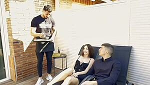 Mary Rock Fucks Boyfriend and Waiter in Hot Threesome