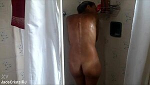 after the bath with husband's friend she flashes shaved wet pussy close-up