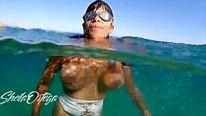 Pornstar Sheila Ortega sucks cock and fucks hard underwater snorkeling