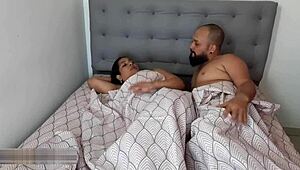 i beg my horny stepmom to join me in bed since dad is away and end up fucking her hard