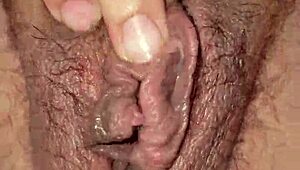 chubby latina's fat hairy pussy up close in amateur pov closeup