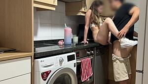 damn while im on phone with bf stepdad eats my shaved pussy fucks hard creampie inside