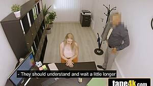 Hungarian blonde fucks boss on desk for loan
