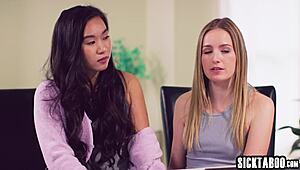 Kenzie taylor licks teen asian pussy while fucking blonde client taboo