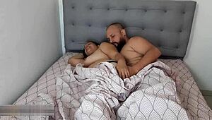 i beg my horny stepmom to join me in bed since dad is away and end up fucking her hard