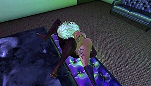 Big black cock gets ridden hard by shemale with huge tits and ass