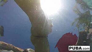 Olivia dives nude into pool fingering her milf pussy and squeezing big tits for summer orgasm blast!