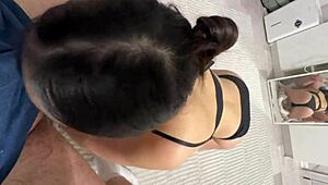 brunette teen student teases with homemade blowjob begging for hot cum in her tight mouth