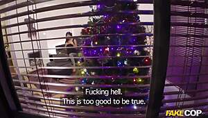 Cop Pounds Cam Girl Hard by Christmas Tree in Wild Uniform Fuck Fest!