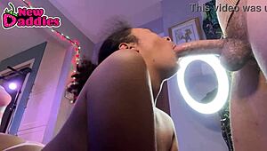 Drunk ebony slut spits and chokes on massive interracial cock in humiliating deepthroat session