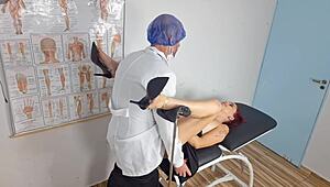 doctor inseminates blindfolded slut patient with cum on her skinny ass!