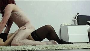 Wife in stockings cheats with trans man doggystyle anal pounding husband watches