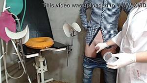 I caught this curvy nurse milf on hidden cam giving patient a nylon pantyhose handjob cum