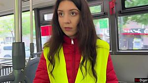 Bus conductor catches cheating couple and punishes with rough outdoor doggystyle