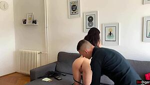 Bus conductor catches cheating couple and punishes with rough outdoor doggystyle