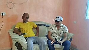 hubby pays debt by watching his fat latina bbw wife's big ass get roughly fucked doggystyle in homemade rough action