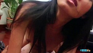 skinny asian babe moans loud riding cock doggystyle then creampie fills her tight ass stockings on