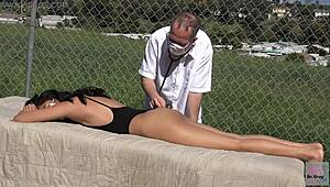 dr grey oils up asian ass for public outdoor hospital patient massage fetish