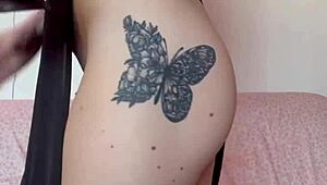 Tall skinny 60s slut with big tits sucks dildo and fucks tight pussy in lingerie