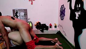 Halloween night with stepmother leads to unexpected doggy position fun