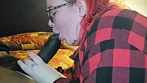 whoa aubrey the redhead bigbabe slobbers sloppy deepthroat on fat black cock cum on her huge ass 🍆💦