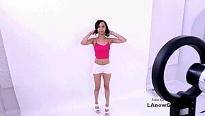 petite brunette teen fucked hard at modeling audition on sofa