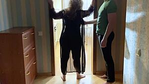 Stepmom Blocks Door And Takes Dick In Ass And Mouth