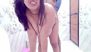 your big natural tits pussy gets fucked hard by stepbro in bathroom