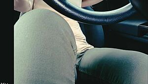 big sis stuck in traffic jam desperately holds pee but soaks jeans wetting everywhere
