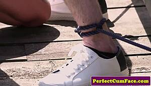 busty tattooed brit beauty sucks dick outdoors craving hot facial cumshot