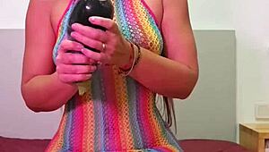 Latina Brunette Gapes Ass with Huge Zucchini Till Squirting Cum