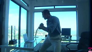 this couple fucks rough outdoors in tiny lake boat wearing stockings and heels!